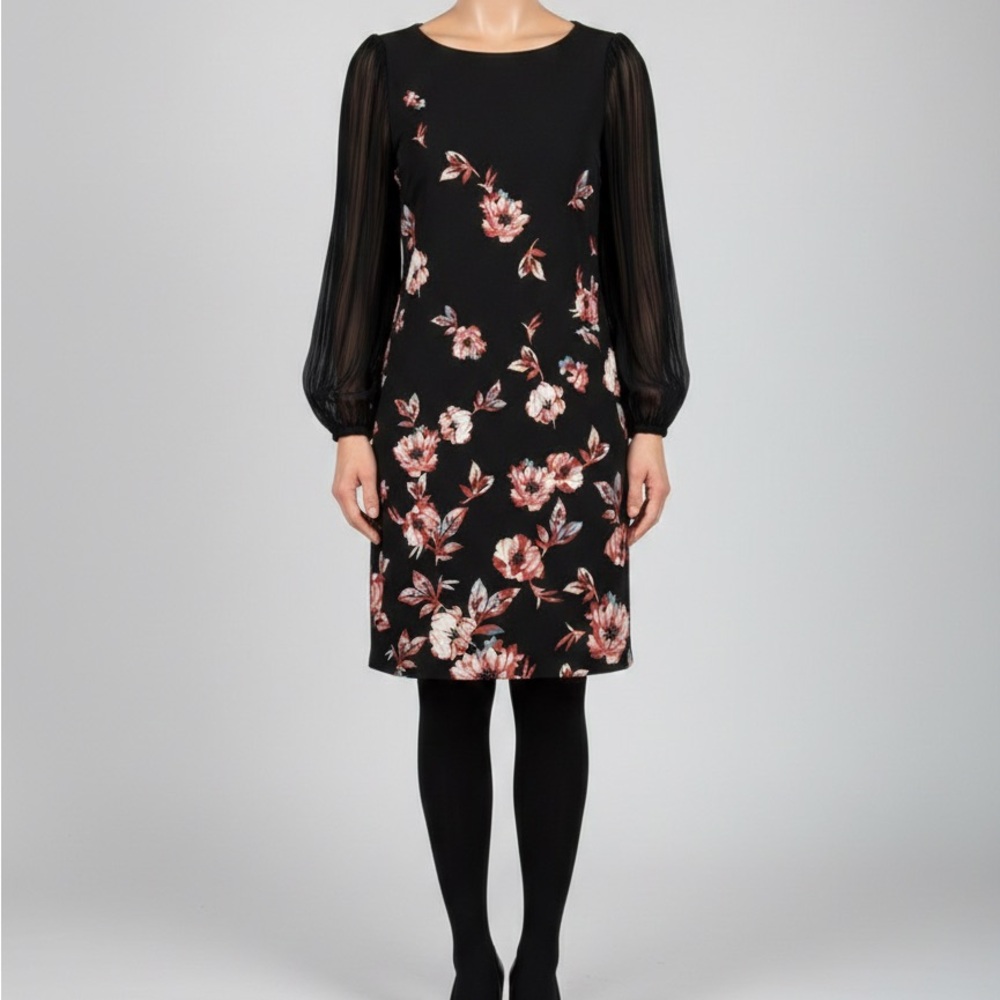 White House Black Market Black Floral Dress with Sheer  (new with out tags)